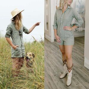 Frank & Eileen Ireland Playsuit Romper Sage Green Italian Linen Size M